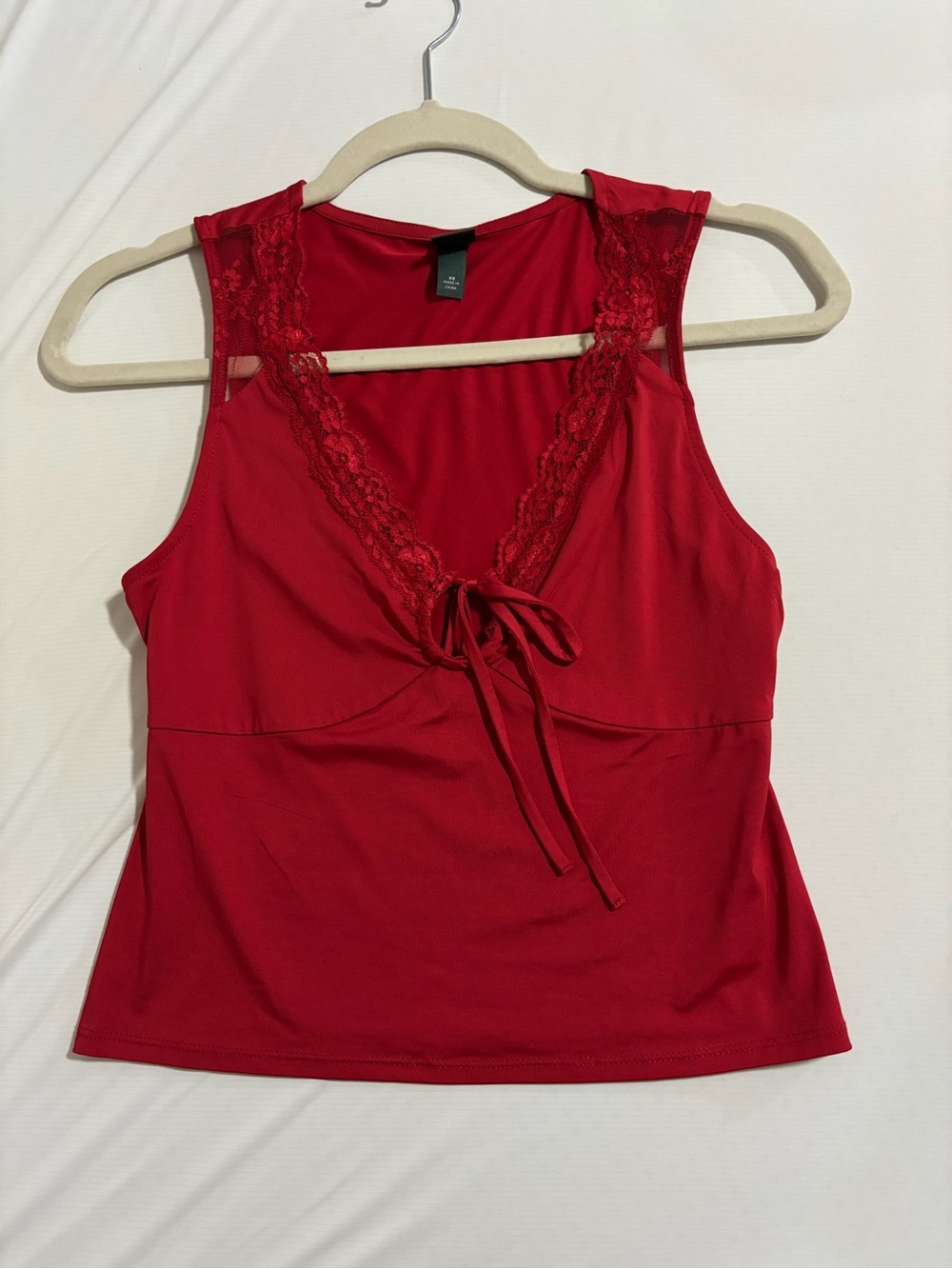 wild fable Red Lace-Trim Tie-Front Camisole
